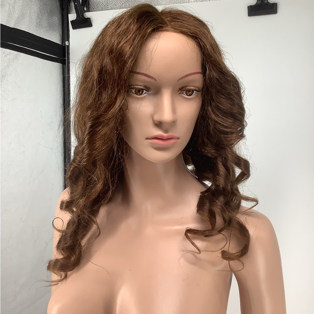 13X4 Brown Curly Human Hair Frontal Wig - 22 Inches